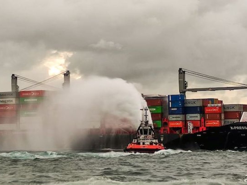 Container ship ablaze off Colombo threatens chemical, oil spill