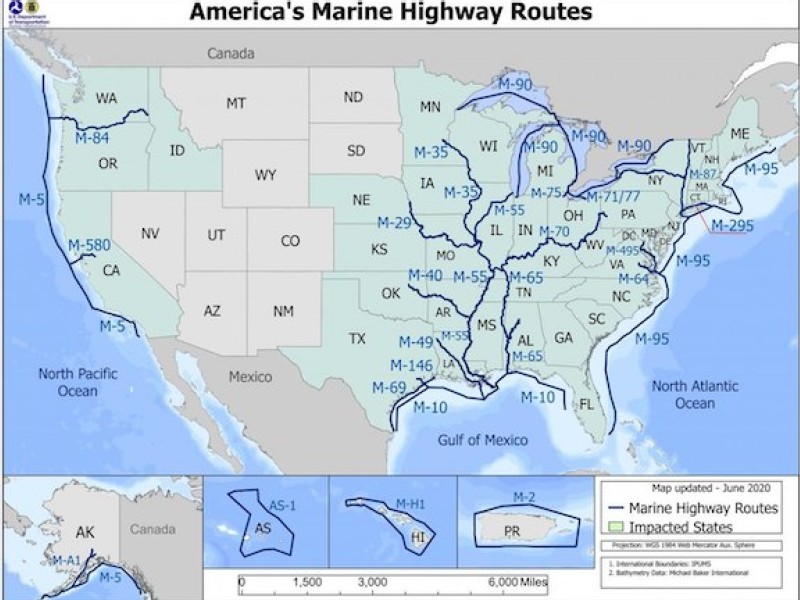 US Department of Transportation announces a new marine highway route and six marine highway designations