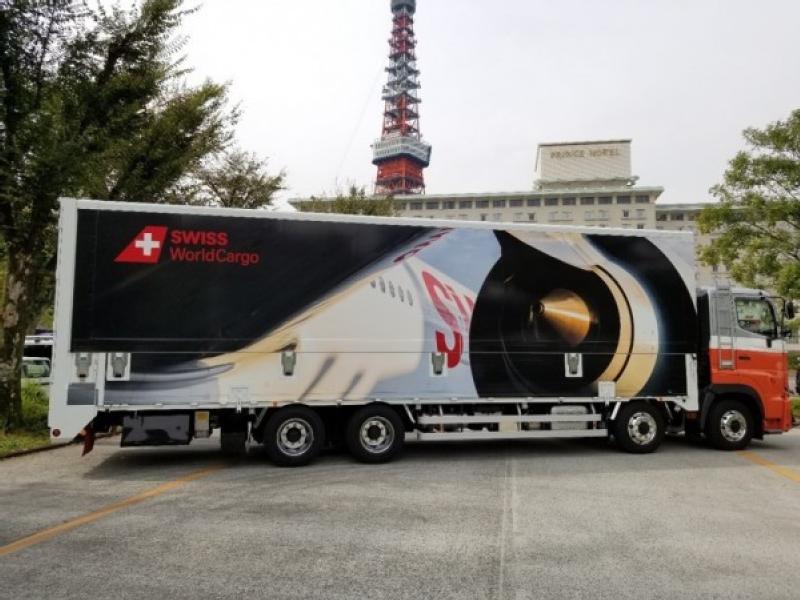 Swiss WorldCargo promotes livery on new truck in Japan