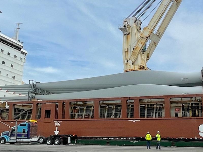 Port of Wilmington handles 155-foot wind turbine blades