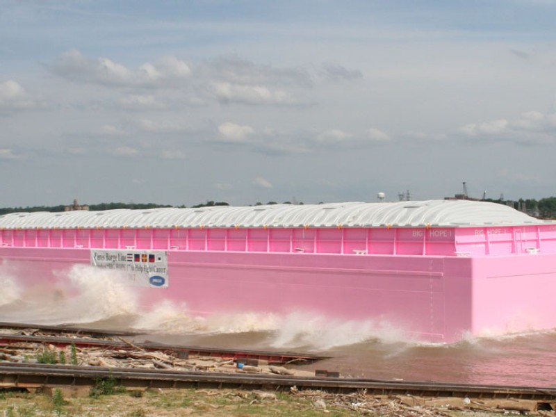 Pink barge “Big Hope 1” promotes cancer research on first visit to Port of Indiana-Burns Harbor