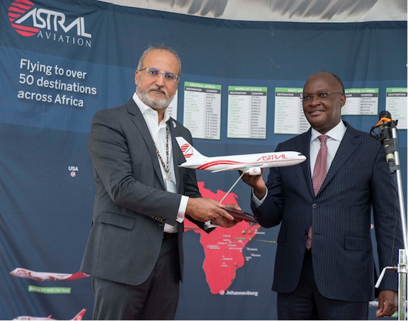 Astral CEO presents B767 Model to the Cabinet Secretary of Ministry of Transport of Kenya.