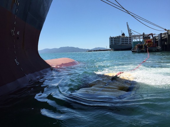 The HullWiper ROV undertakes one of its first cleaning jobs at the Port of Townsville.