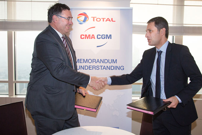 Patrick Pouyanné, Chairman and Chief Executive Officer of Total, and Rodolphe Saadé, Vice President of CMA CGM (Copyright Guillaume Perrin/Total)