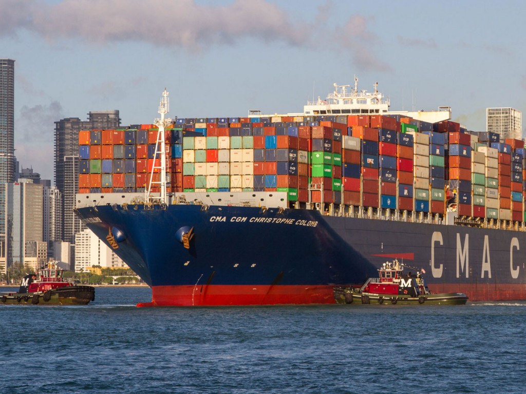 CMA CGM Christophe Colomb prepares to berth at SFCT