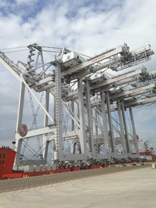  The new Super Post-Panamax Ship-to-Shore cranes arrive at Morgan’s Point near the Port of Houston Authority’s Barbours Cut Terminal on May 5.