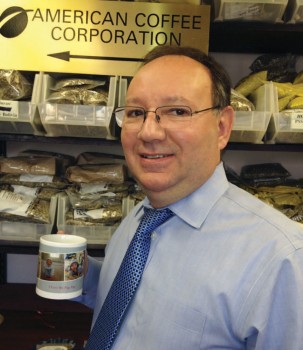 Don Pisano, vice president of American Coffee Corp., starts the day with – what else? – a morning cup of Joe. 