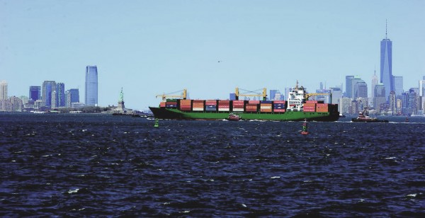 A containership sails into the Port of New York/New Jersey