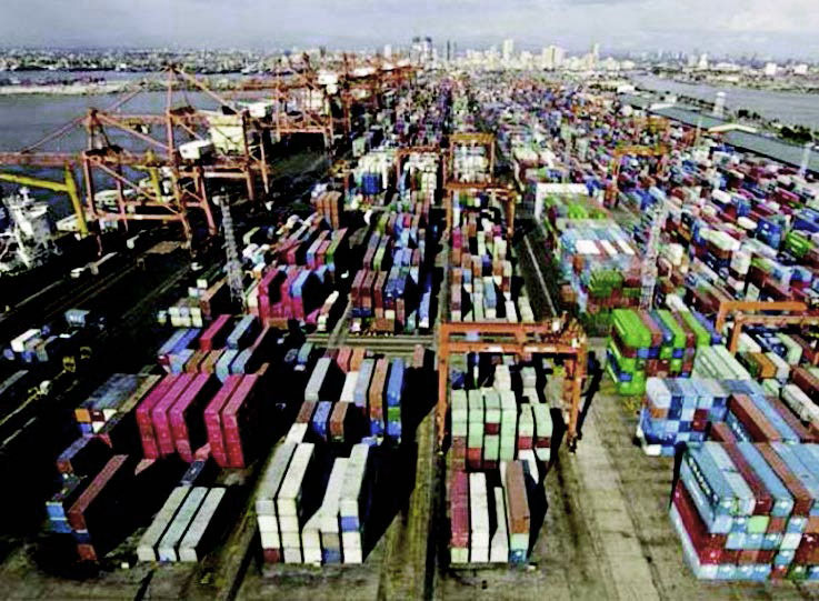 Containers pile up at the Manila International Container Terminal in the Philippines.