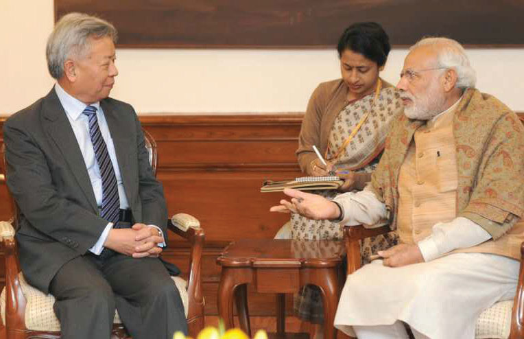 AIIB President-designate Jin Liqun meets Indian PM Narendra Modi