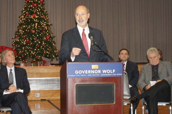 At a December 21 waterfront press conference, PA Gov. Tom Wolf takes the wraps off details of a $300 million investment plan for the Port of Philadelphia.