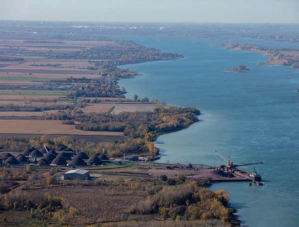 Site of the Port of Montreal’s planned new container terminal at Contrecoeur, 25 miles downstream.