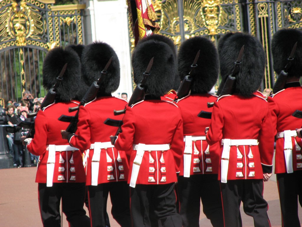 Changing of the guard at Buckingham Palace in England