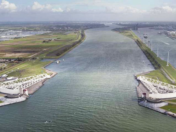 Maeslant storm surge barriers protecting the Port of Rotterdam