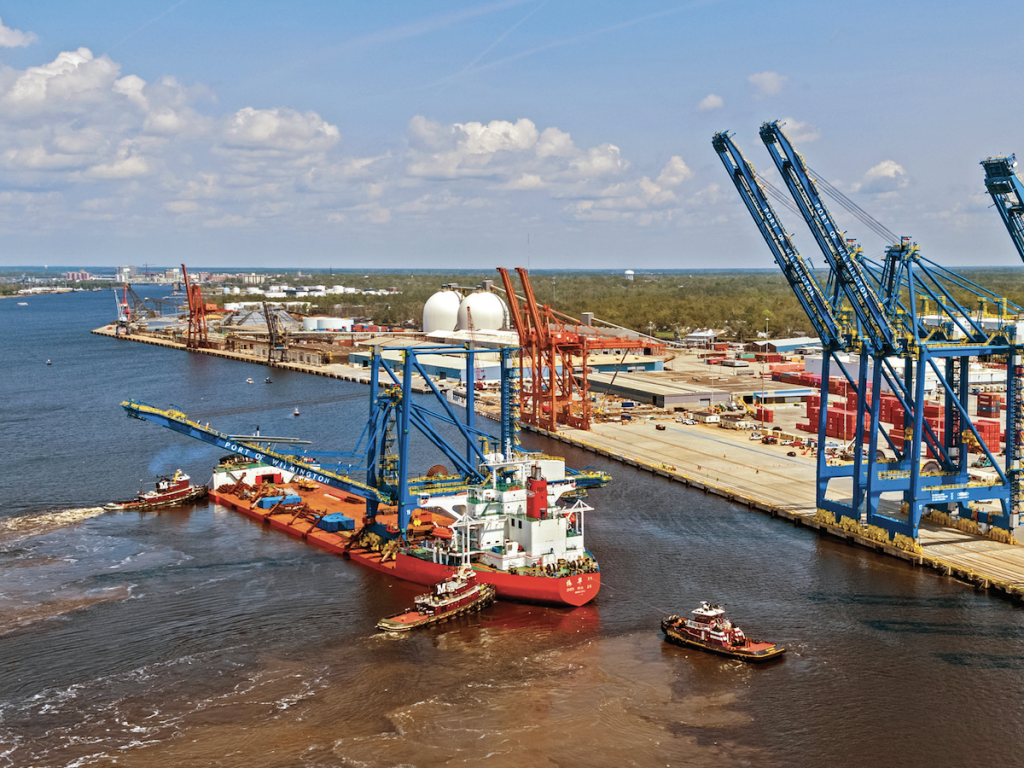 The arrival of the Port of Wilmington’s third neo-Panamax ship-to-shore crane augurs greater ability to handle megaships at the North Carolina State Ports Authority facility. 