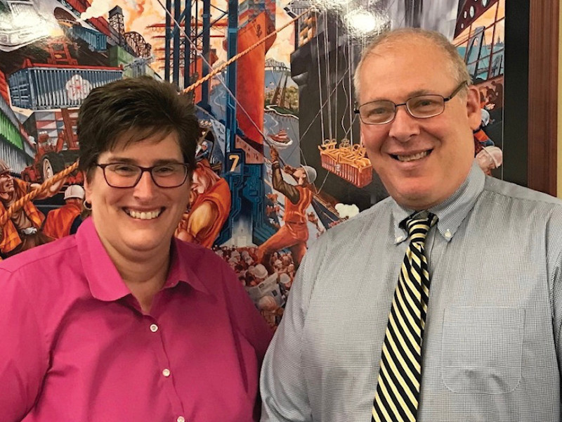 Bethann Rooney, left, deputy director of the Port of New York and New Jersey, and Sam Ruda, the port’s director, have plenty to smile about as the port they lead assumes the No. 2 rank among U.S. containerports. (Photo Special for AJOT)