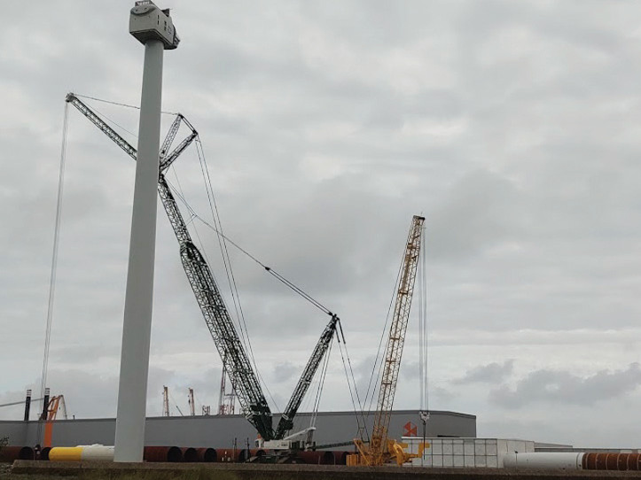 Wind turbine installation at the Sif Group factory at the Port of Rotterdam