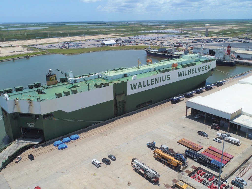 Wallenius Wilhelmsen ro-ro vessel makes a port-of-call stop at the Port of Freeport, TX