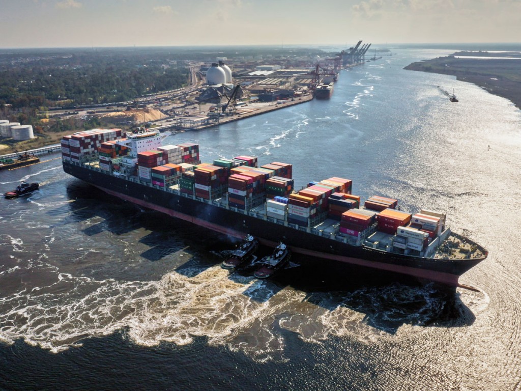 A recently expanded turning basin facilitates accommodation of megacontainerships at the North Carolina State Port Authority’s blossoming Port of Wilmington.