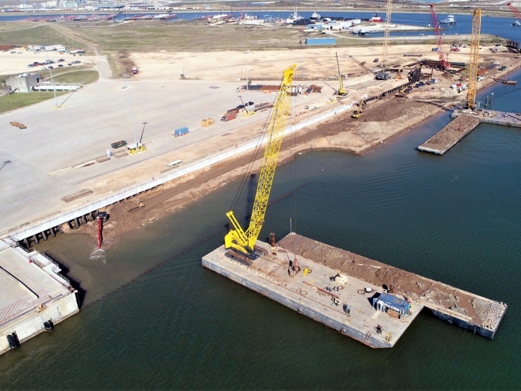 At Port Freeport, work proceeds on build-out of Berth 8 as a key component of the Velasco Terminal expansion project.