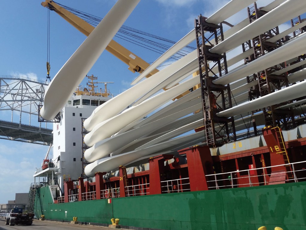 Logistec terminal at Corpus Christi handling wind farm components as part of its overall activities.