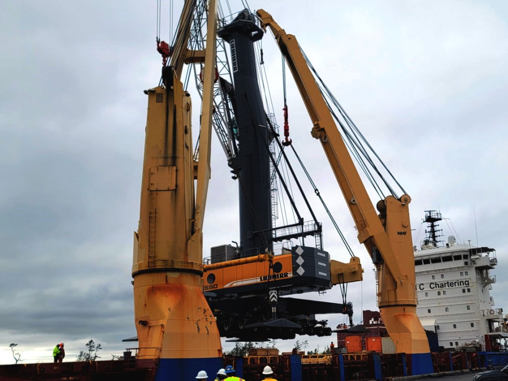 The Port of Lake Charles takes delivery of a 154-ton-capacity Liebherr mobile harbor crane, replacing a unit destroyed by Hurricane Laura.