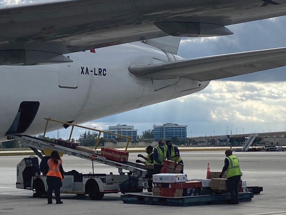 Flowers being offloaded at MIA for Valentine’s Day