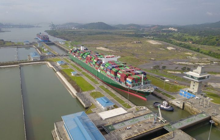 The Evergreen Triton passes through the expanded Panama Canal.
