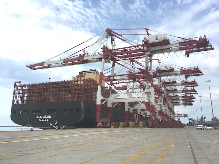 The first port call of the MSC Sixin, the second largest container ship in the world.