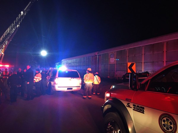 Emergency responders work at the scene of a crash between an Amtrak passenger train and a CSX freight train Sunday, Feb. 4, 2018 in Cayce, S.C. Lexington County Sheriff's Department via AP