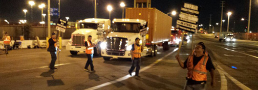 Picket lines cause major back up at ITS terminal at Port of Long Beach. 