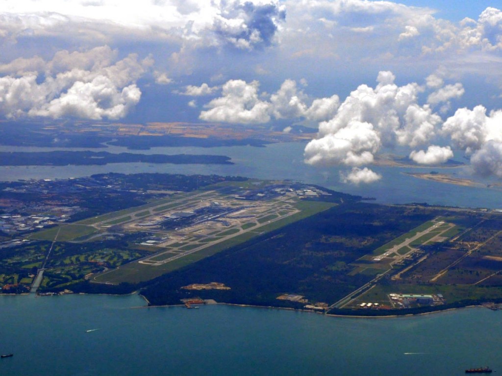 Aerial view of Singapore Changi Airport and Changi Air Base