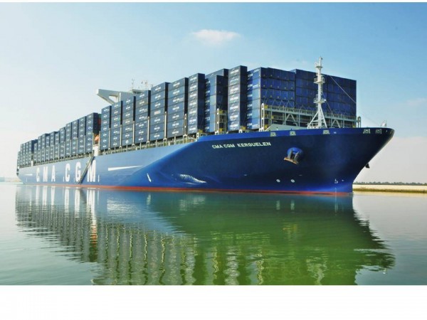 The CMA CGM KERGUELEN, CMA CGM’s largest vessel, crosses the Suez Canal, intersection between Asia, Africa and Europe, for the first time