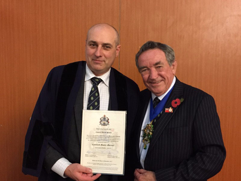 Capt Adrian Scales CMMar FNI, left, pictured with Capt Martin Reed, Master of the Honorary Company of Master Mariners