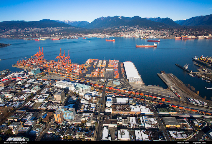 Aerial view of the Centerm at the Port of Vancouver, BC
