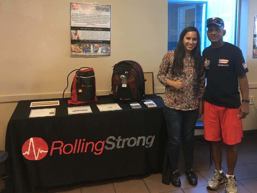 Rolling Strong Coach, Claudia Rodriguez poses with MVT driver Angel Rodriguez after providing a day of onsite wellness education and coaching