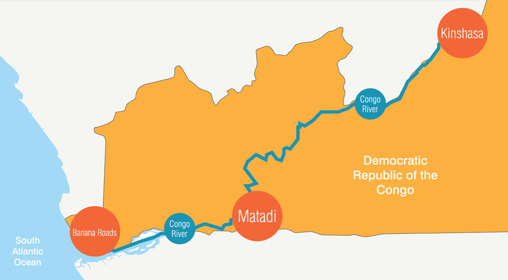 Matadi, located on the left bank of the Congo River, 92 miles upstream, is the closest port gateway to the DRC capital of Kinshasa and offers major savings in overland transportation.