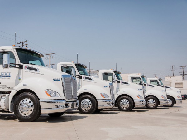 A few of Food Express Inc.'s 11 new near-zero natural gas trucks