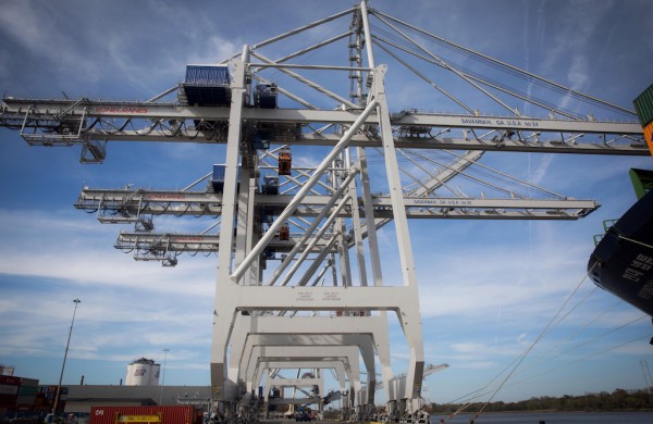 The Port of Savannah has commissioned the first of four new ship-to-shore cranes at Garden City Terminal. Each new crane can lift 65 long tons to a height 152 feet above the dock.