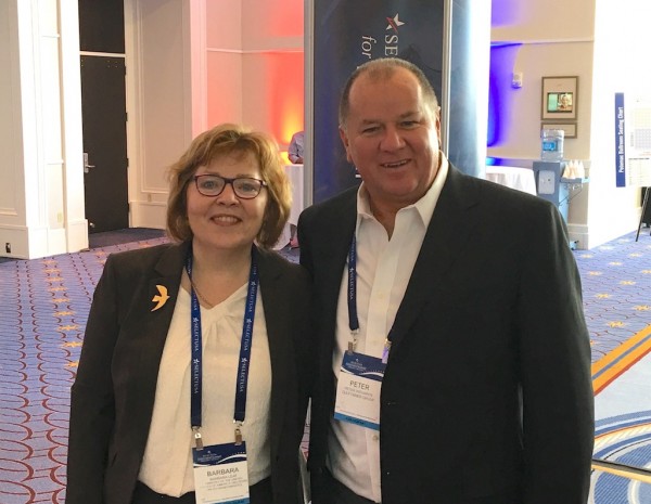 Barbara A. Leaf, U.S. Ambassador to the United Arab Emirates, meets with Peter Richards, CEO of GT USA, during the SelectUSA Investment Summit in Washington.