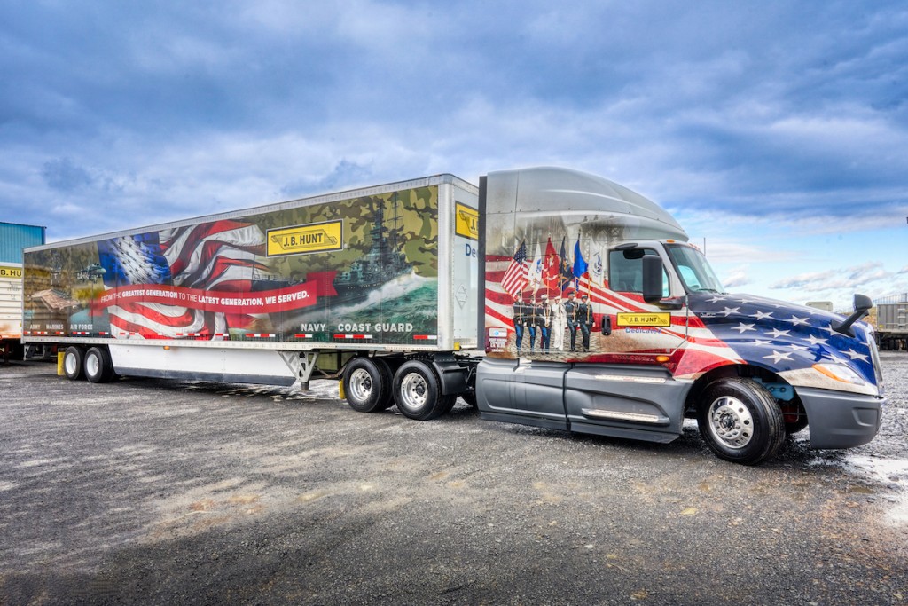 J.B. Hunt's new military-themed tractor for Wreaths Across America