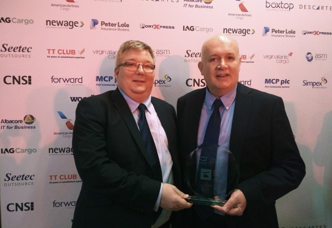 Picture caption: David Mallinson, General Manager - Air Division, Kerry Logistics (UK), receives the Air Cargo Services Award at the BIFA Freight Service Awards 2021 (right).