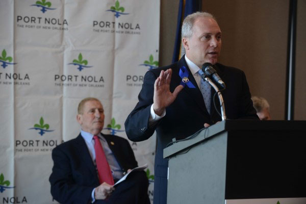 U.S. Rep. Steve Scalise (R-LA), who serves as House Majority Whip, speaks Friday to the importance of the Port of New Orleans to the City and the Nation during a commemoration of the 10th anniversary of Hurricane Katrina at the Port’s Erato Street Cruise Terminal. The “Partners in Resilience” themed event honored the Port’s federal partners: U.S. Coast Guard, U.S. Maritime Administration, U.S. Army Corps of Engineers, National Oceanic and Atmospheric Administration, and U.S. Customs and Border Protection. 