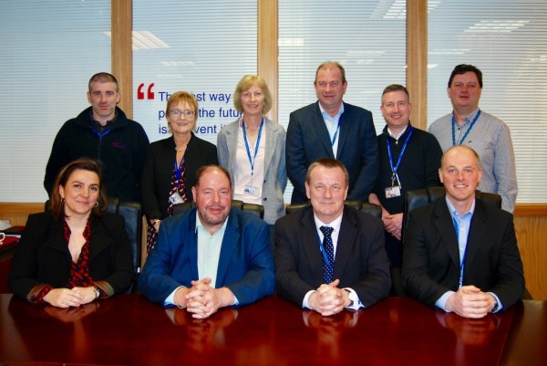 Looking forward to a great future for WFS in Ireland are (top row, left to right) Ian Graham, Manager Terminal Operations & DGSA, Dublin; Lynda Martin, HR Manager; Emer McMahon, Chief Financial Officer; Seamus King, Manager Terminal Operations & Security, Dublin; and Finton Roche, IT & Technology Manager. Bottom row (left to right): Valerie Marchand, Head of Corporate Communication; John Batten, EVP Cargo Europe Middle East & Asia; Brendan Byrne, President of WFS Ireland; and Simon Coomber, General Manager Ireland. 