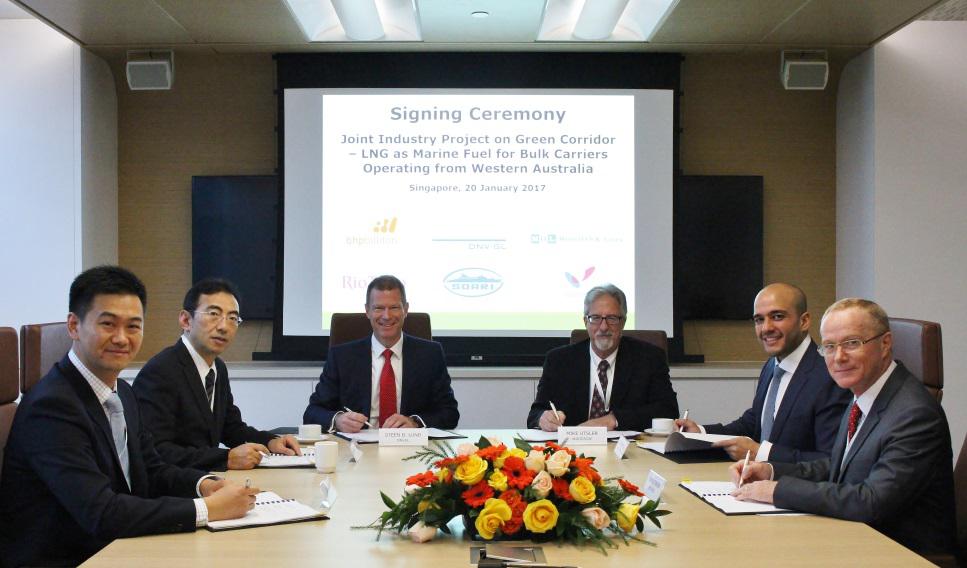 MOL Executive Officer Toshiaki Tanaka, second from the left, at the signing ceremony