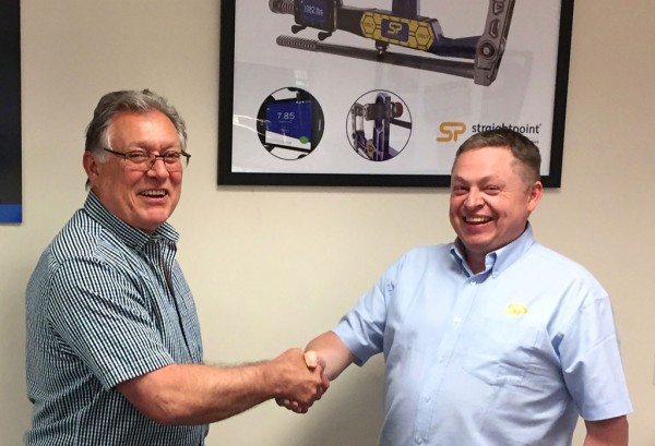 Mike Neal (l) Dave Ayling.jpeg Caption: Mike Neal (left), project sales engineer, is welcomed to Straightpoint by David Ayling, director.