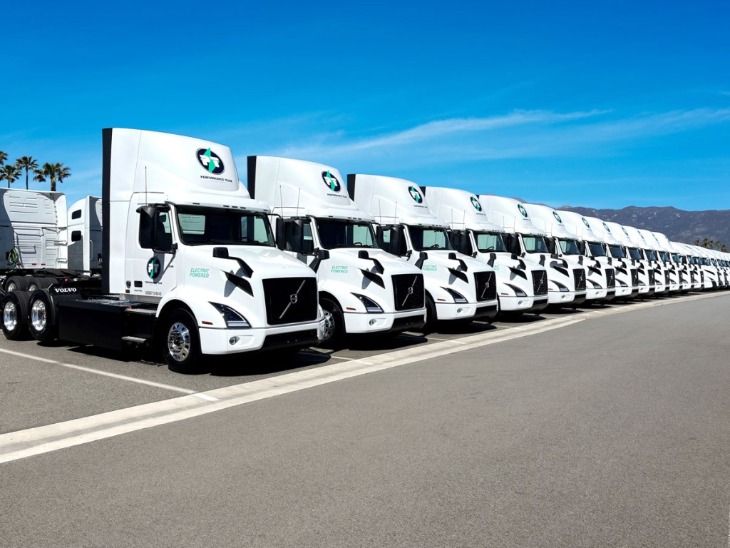 Performance Team row of Volvo electric trucks