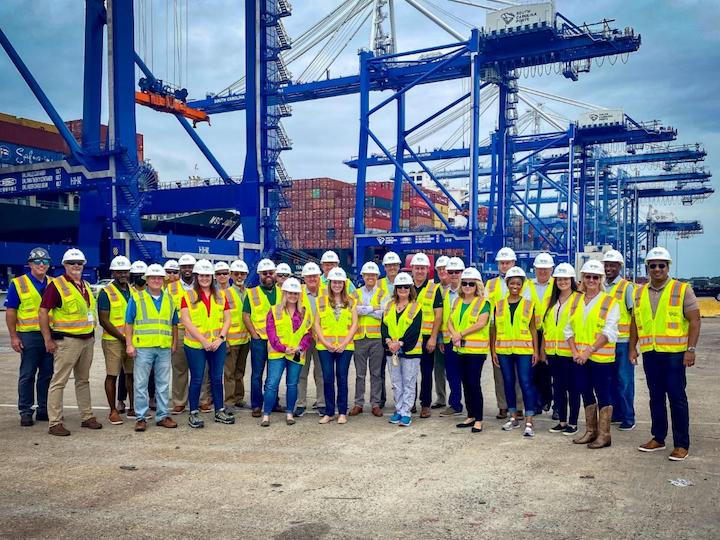 The 2021-2022 Port Ambassadors class tours Wando Welch Terminal with SC Ports' crane operators.