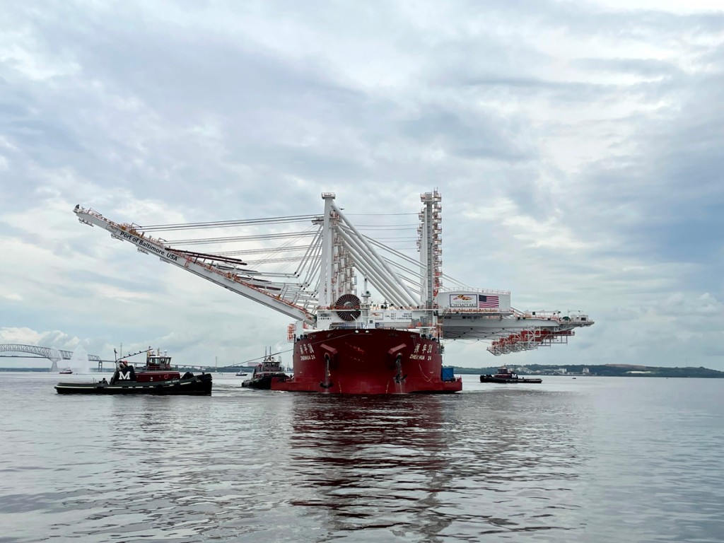 Ports America Chesapeake’s new STS cranes arriving to Seagirt Marine Terminal. Photo by ZPMC.