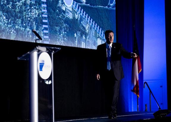 Griff Lynch, executive director of the Georgia Ports Authority, delivers his 2022 State of the Port address Feb. 24, 2022, at the Savannah Convention Center. Lynch updated a capacity crowd on infrastructure projects that will ensure the smooth flow of cargo.